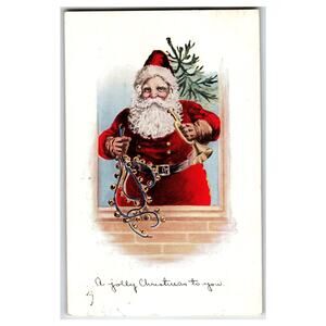 Vintage 1914 Santa Claus Holds Horn Christmas Postcard by The Fairman Co. N.Y.